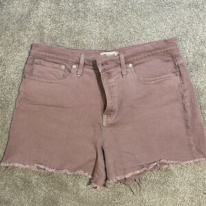 Madewell denim shorts.  Dusty purple/pink color.  Size 32.  Frayed hem